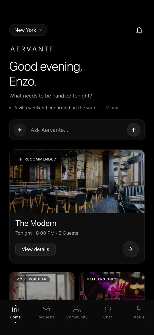 The Aervante home screen